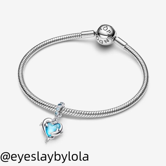 Pandora Blue Murano Glass Dolphins Dangle Charm - Picture 4 of 7